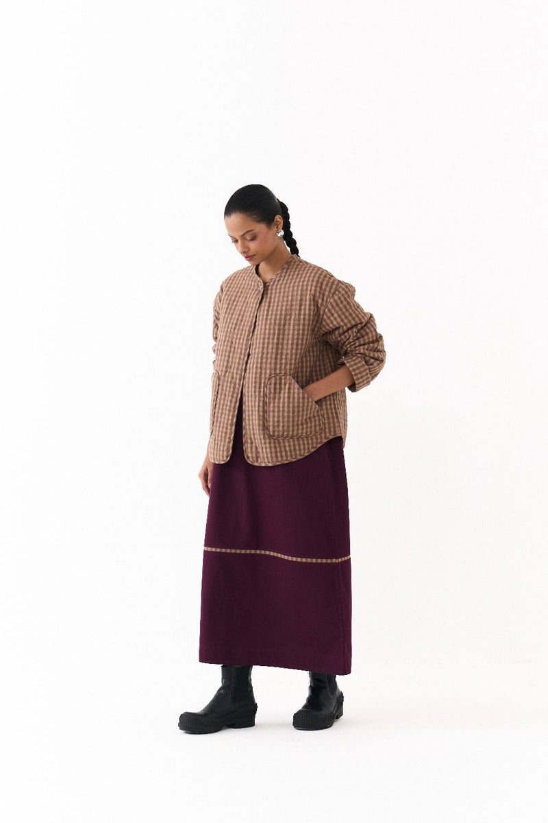 U HEM QUILTED JACKET-CARAMEL mul by THREE for women in Singapore