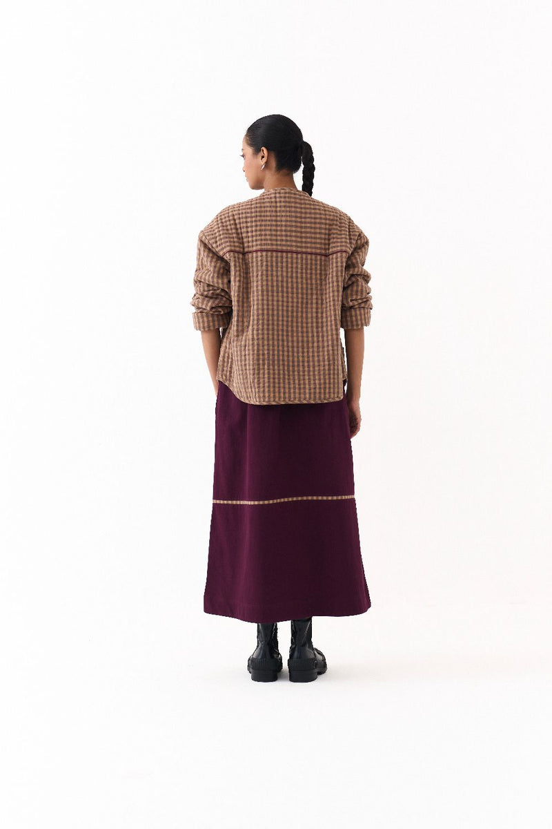 U HEM QUILTED JACKET CO ORD (SET OF 2)-CARAMEL & TWILL mul by THREE for women in Singapore