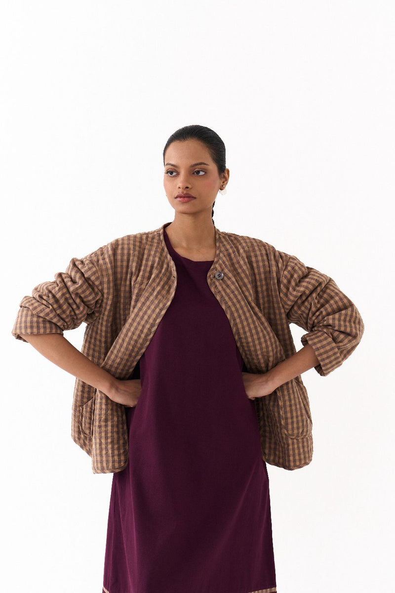 U HEM QUILTED JACKET-CARAMEL mul by THREE for women in Singapore