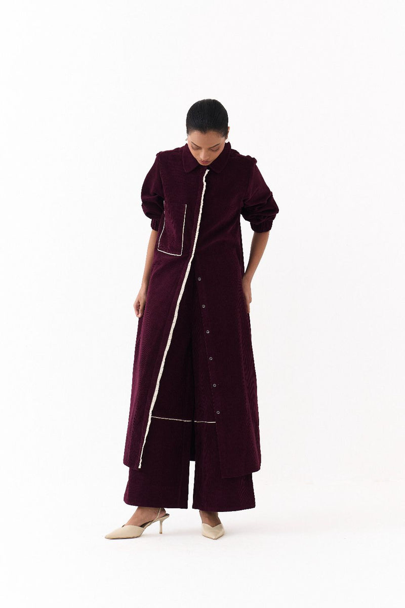 EVERYDAY U HEM SHIRT-WINE corduroy by THREE for women in Singapore