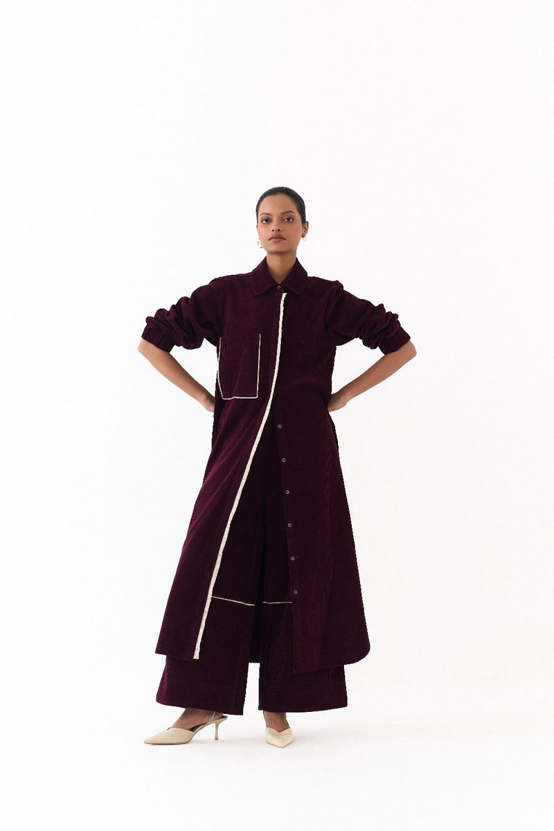 EVERYDAY U HEM SHIRT-WINE corduroy by THREE for women in Singapore