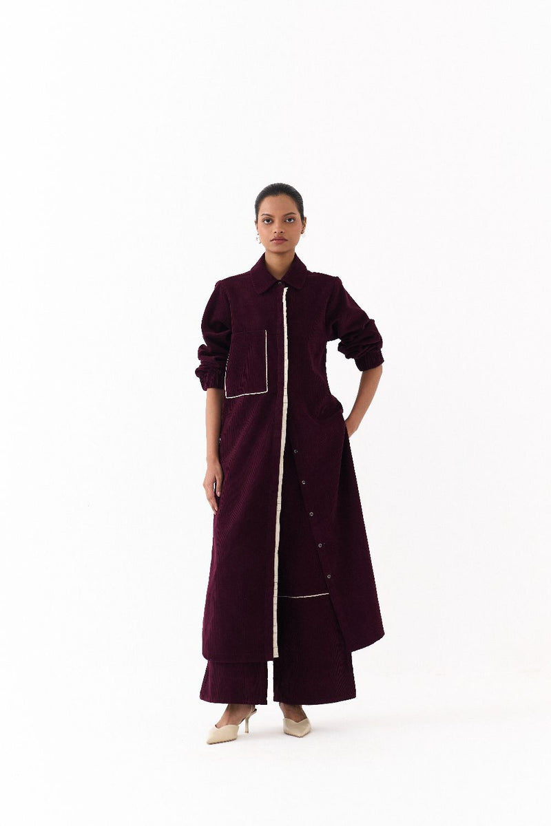 EVERYDAY U HEM SHIRT-WINE corduroy by THREE for women in Singapore