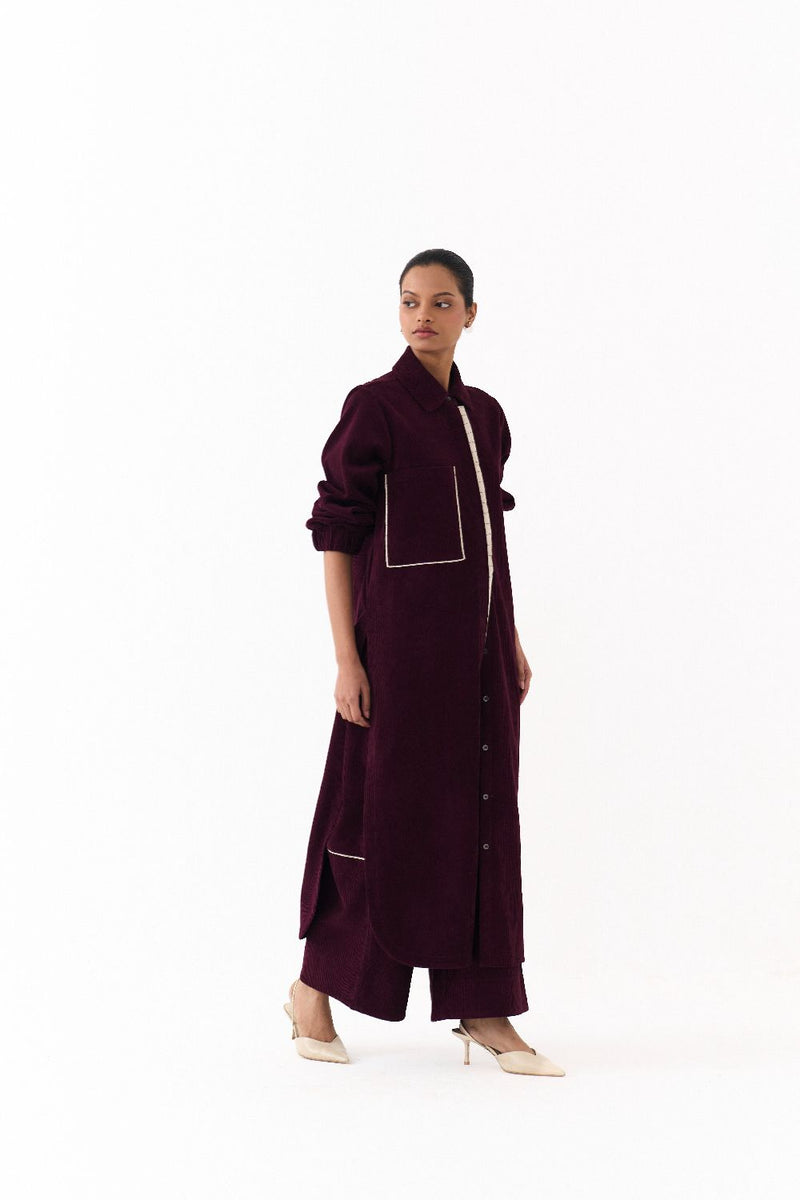 EVERYDAY U HEM SHIRT-WINE corduroy by THREE for women in Singapore