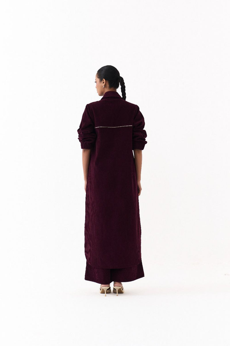 EVERYDAY U HEM SHIRT-WINE corduroy by THREE for women in Singapore
