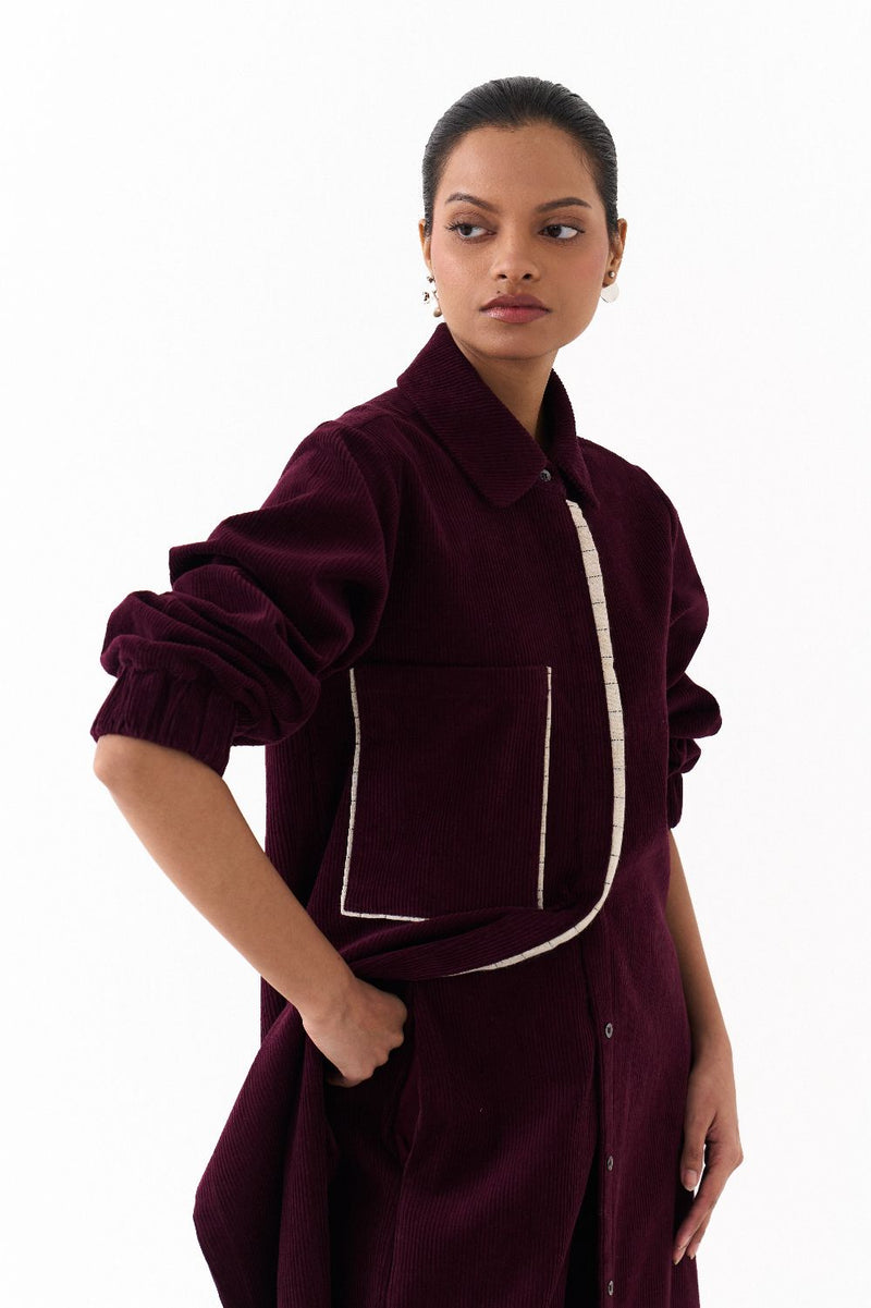 EVERYDAY U HEM SHIRT-WINE corduroy by THREE for women in Singapore