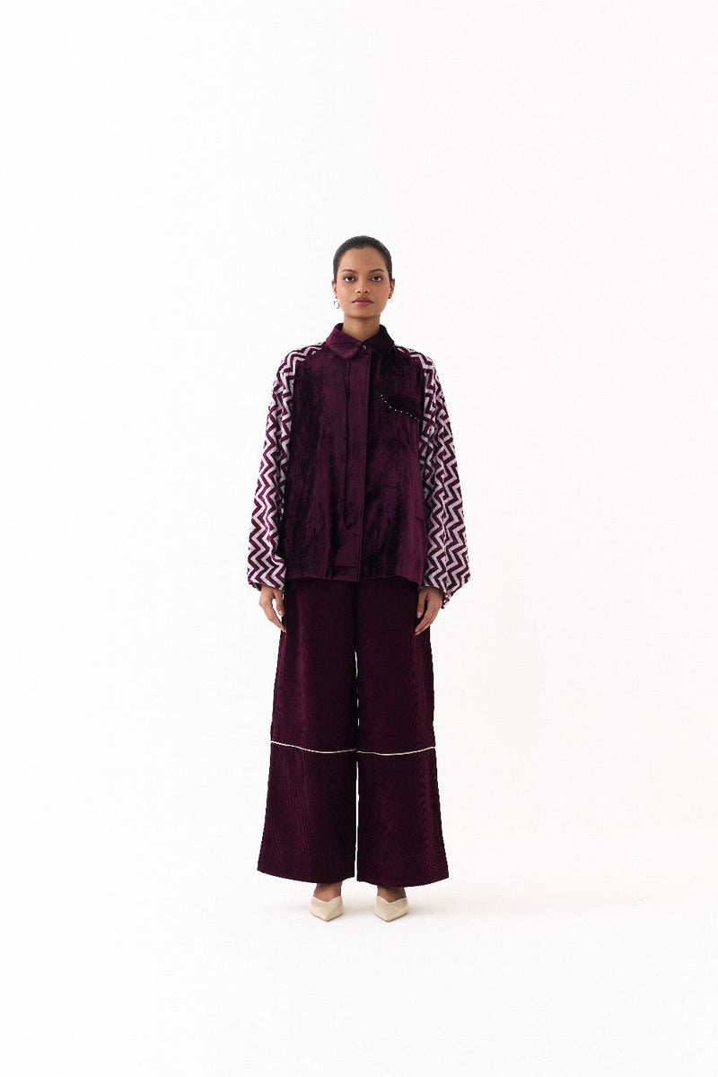 SHORT BAT SLEEVE JACKET CO ORD (SET OF 2)-WINE corduroy by THREE for women in Singapore