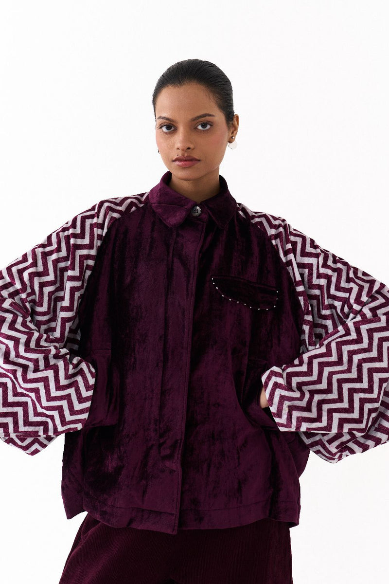 SHORT BAT SLEEVE JACKET-WINE by THREE for women in Singapore