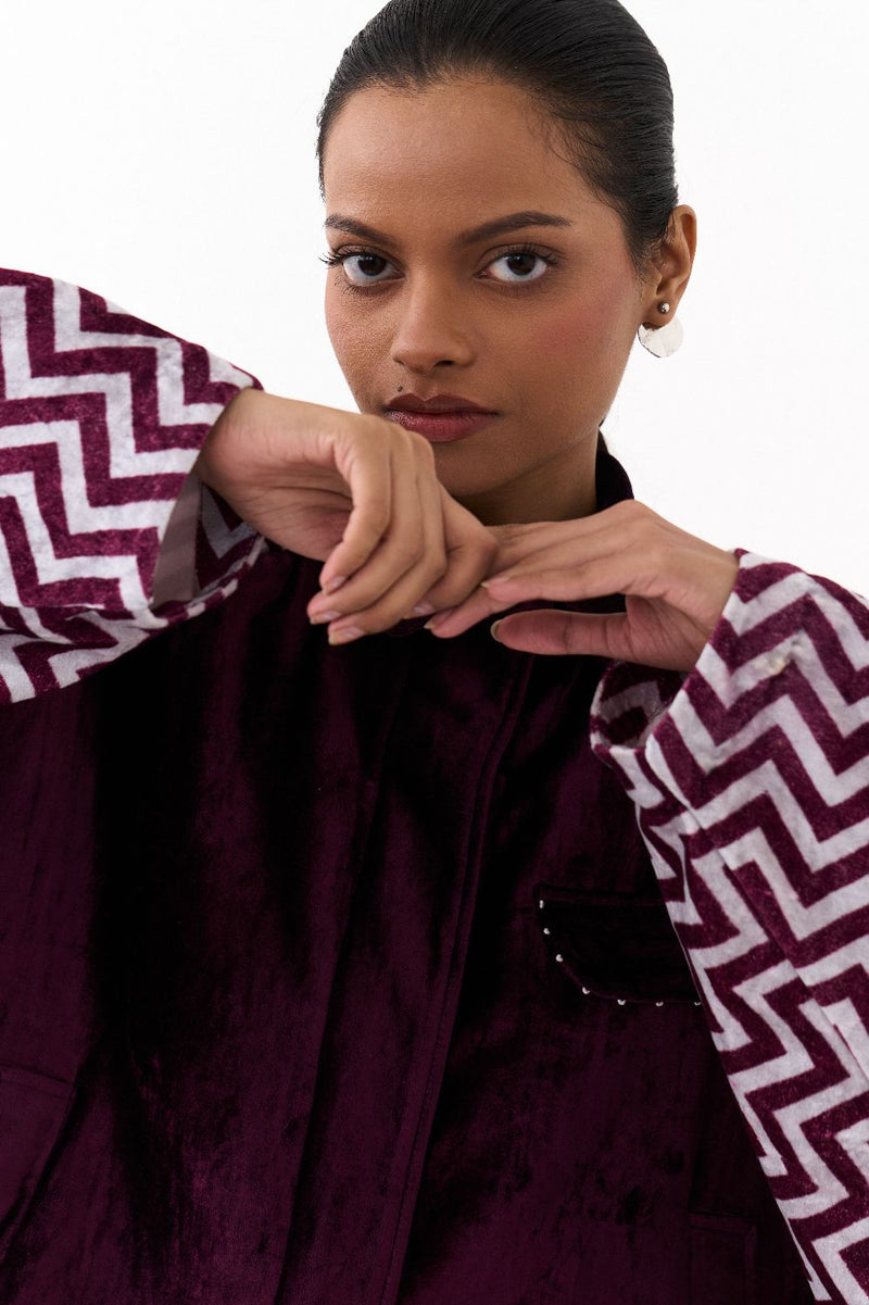 SHORT BAT SLEEVE JACKET-WINE by THREE for women in Singapore