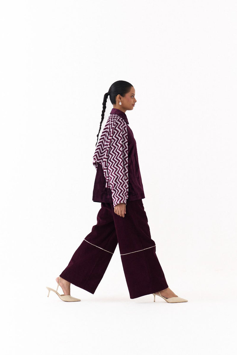 SHORT BAT SLEEVE JACKET CO ORD (SET OF 2)-WINE corduroy by THREE for women in Singapore