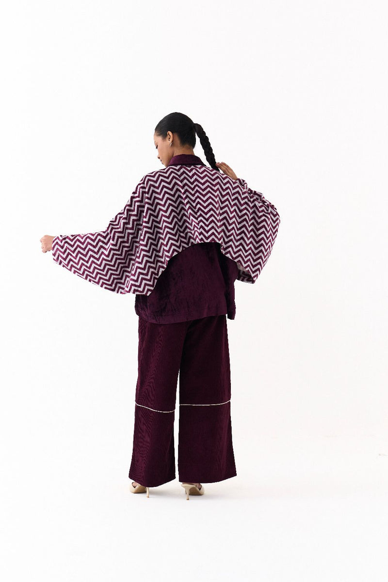SHORT BAT SLEEVE JACKET-WINE by THREE for women in Singapore