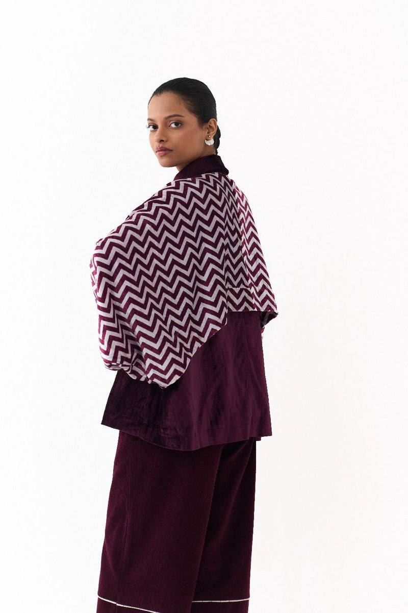 SHORT BAT SLEEVE JACKET-WINE by THREE for women in Singapore