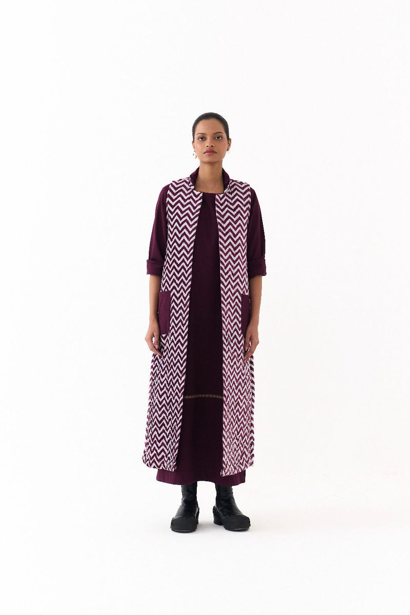 BACK PLEAT JACKET-WINE twill by THREE for women in Singapore