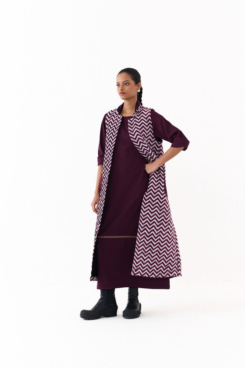 BACK PLEAT JACKET CO ORD (SET OF 2)-WINE twill by THREE for women in Singapore