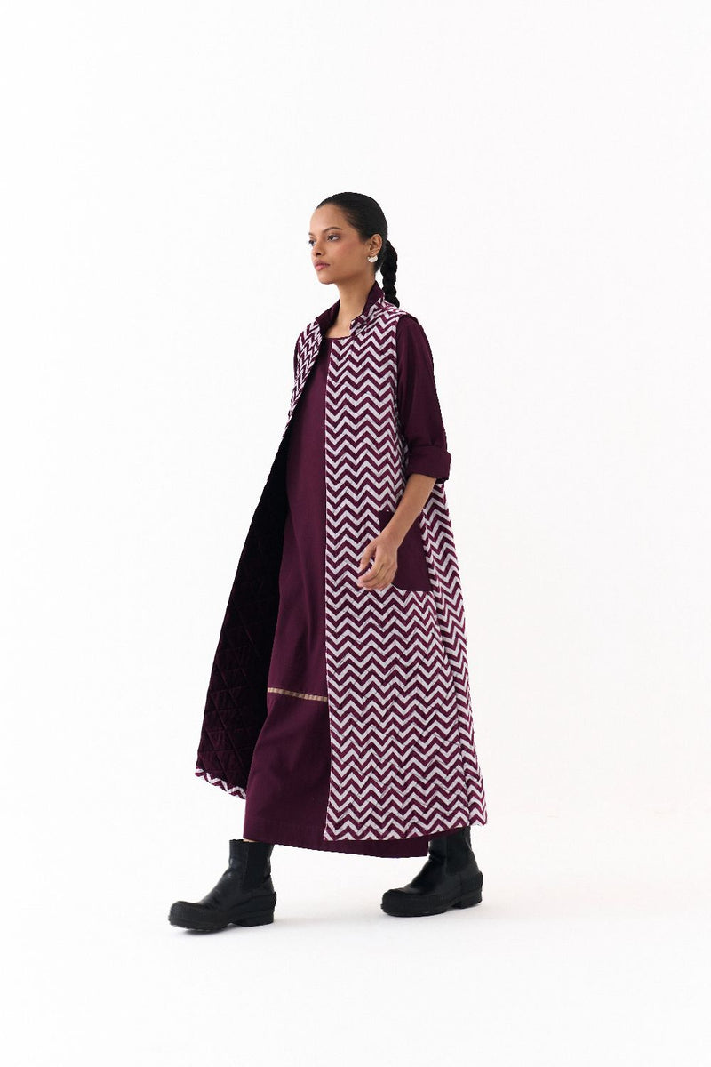 BACK PLEAT JACKET-WINE twill by THREE for women in Singapore