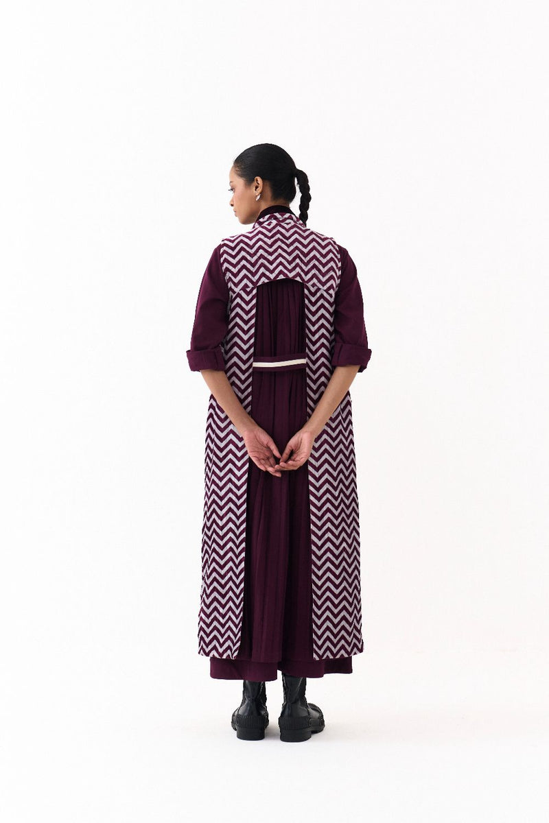 BACK PLEAT JACKET CO ORD (SET OF 2)-WINE twill by THREE for women in Singapore