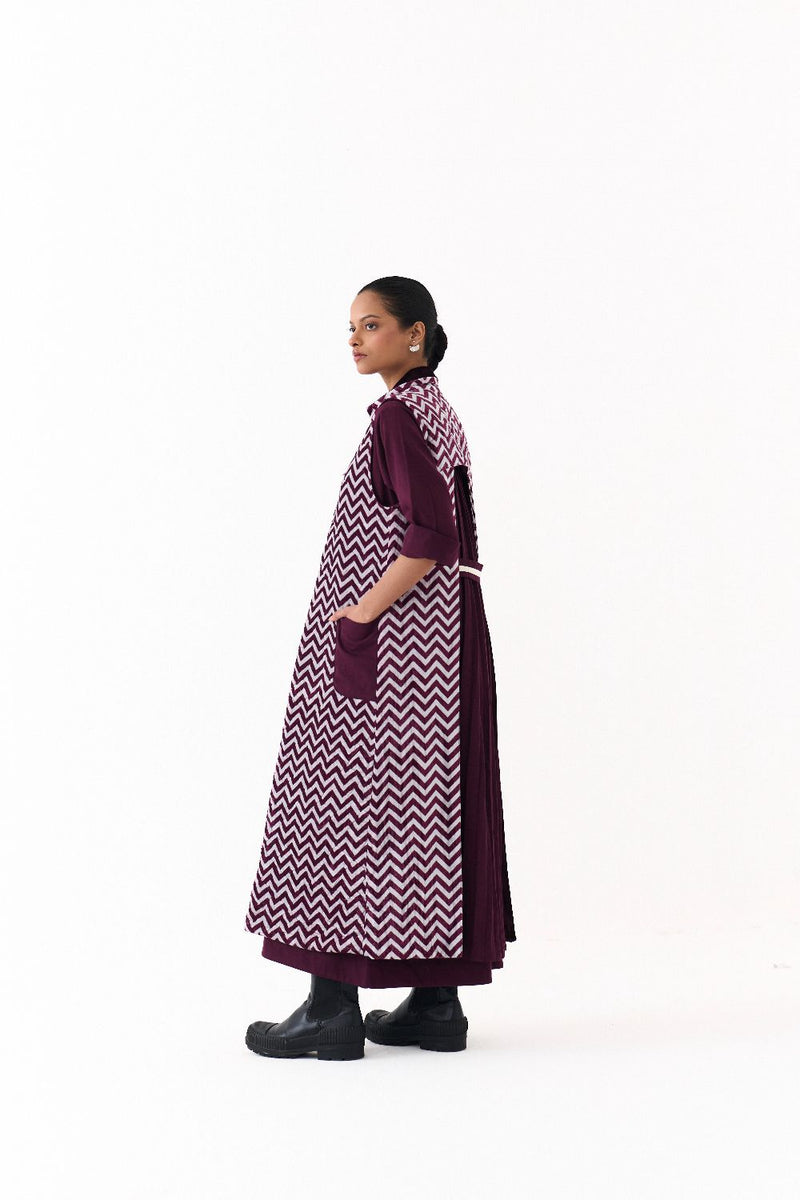 BACK PLEAT JACKET-WINE twill by THREE for women in Singapore