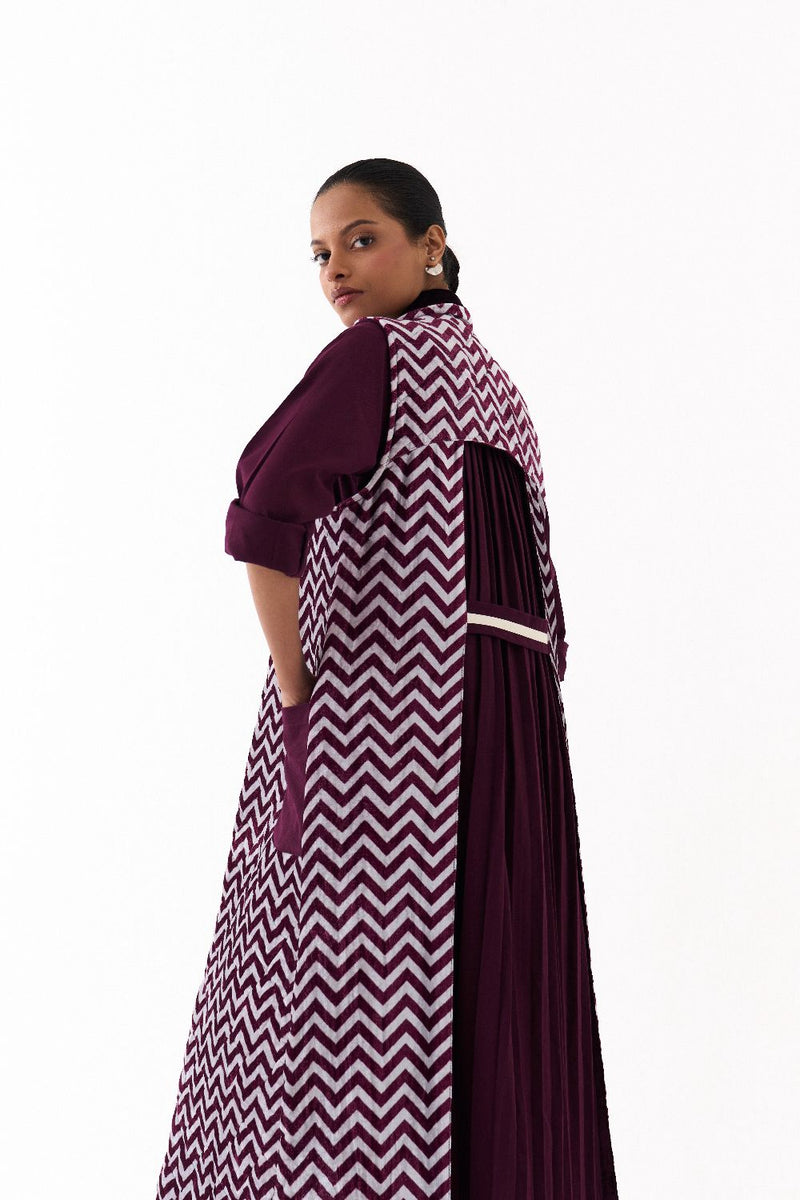 BACK PLEAT JACKET-WINE twill by THREE for women in Singapore