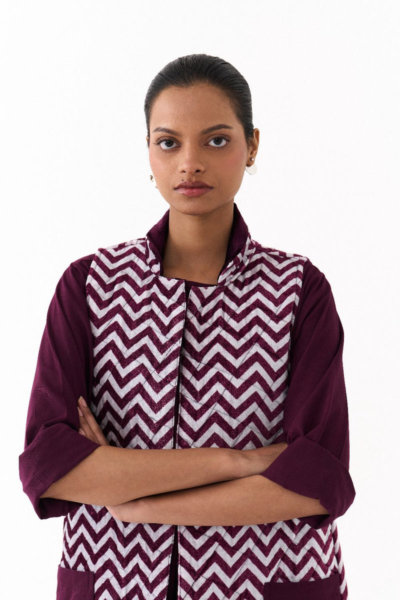 BACK PLEAT JACKET CO ORD (SET OF 2)-WINE twill by THREE for women in Singapore