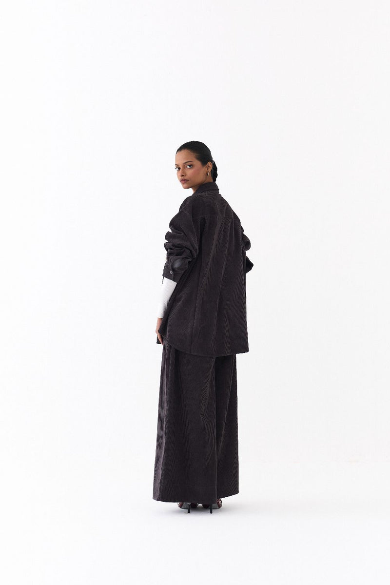 OVERSIZED U HEM SHIRT-GREY corduroy by THREE in grey color for women in Singapore