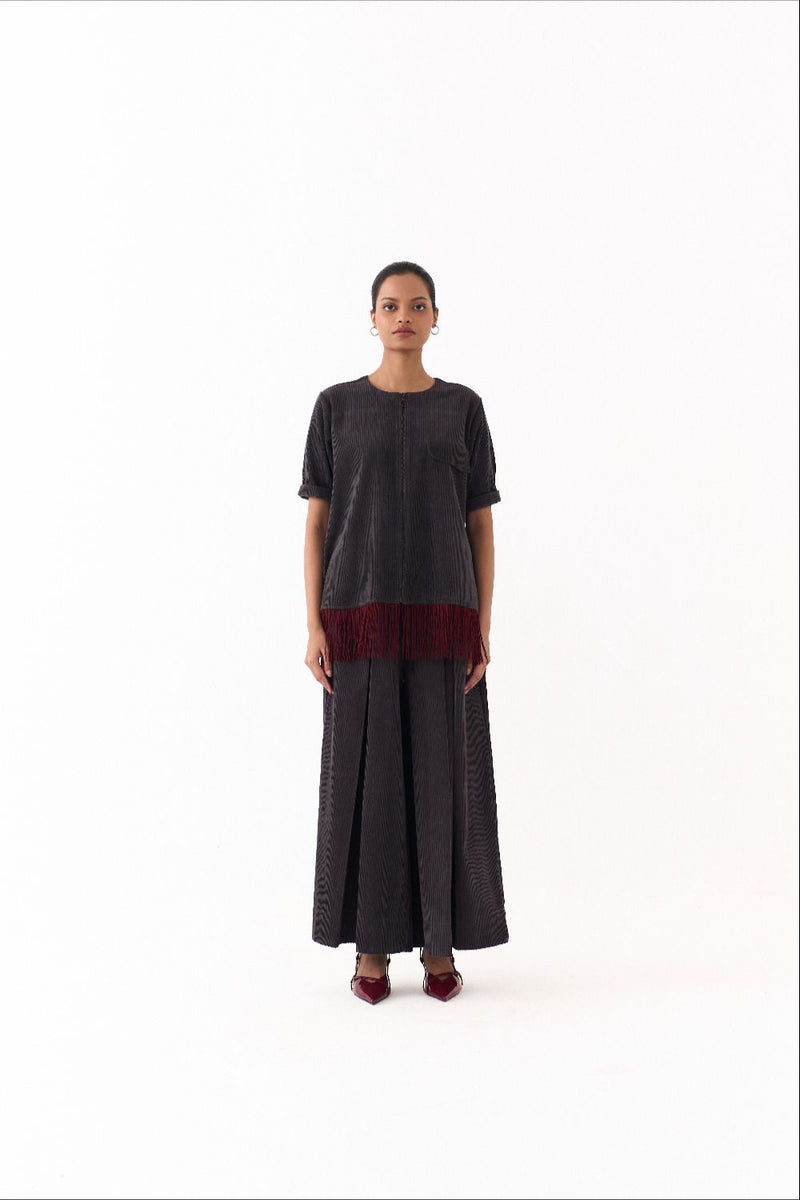 FRINGE SHACKET-GREY corduroy by THREE in grey color for women in Singapore