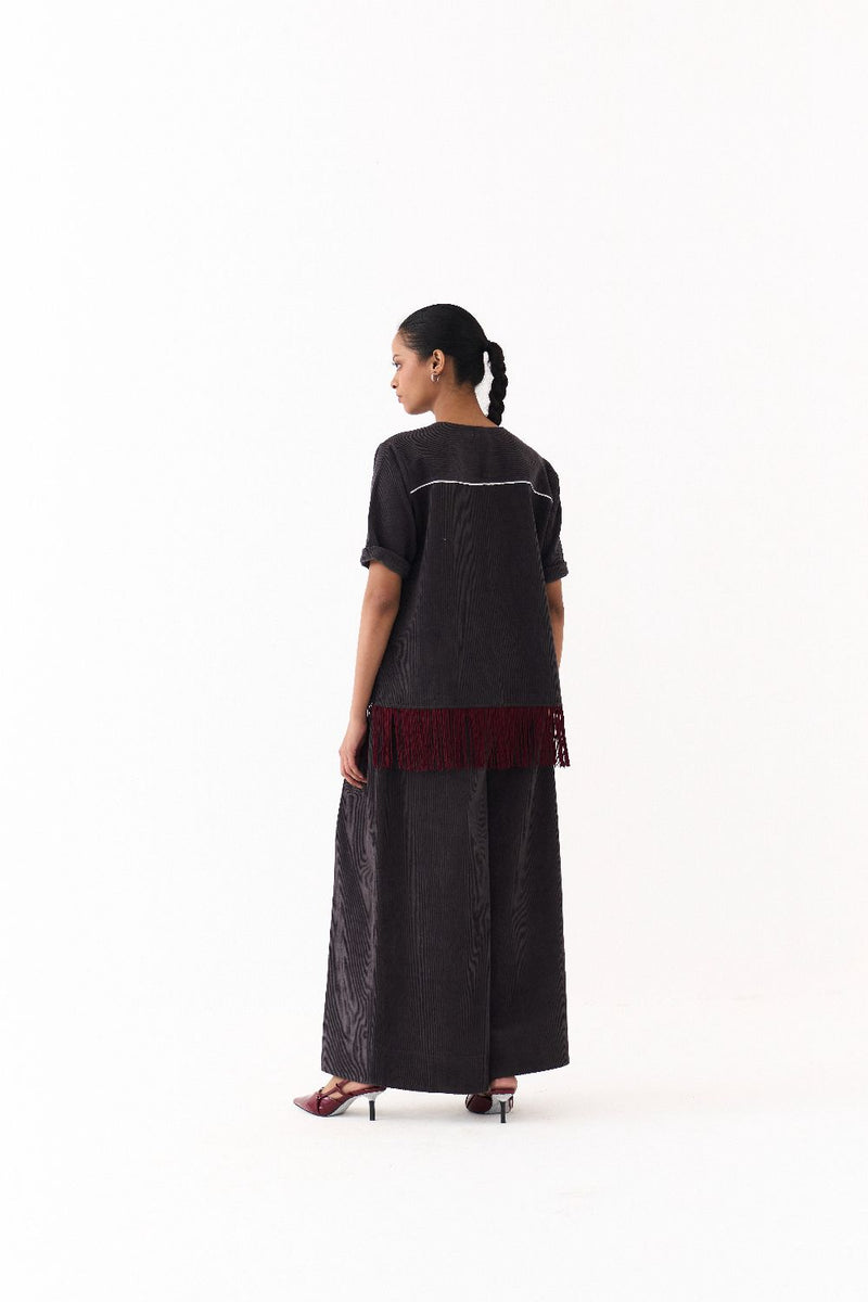 FRINGE SHACKET-GREY corduroy by THREE in grey color for women in Singapore