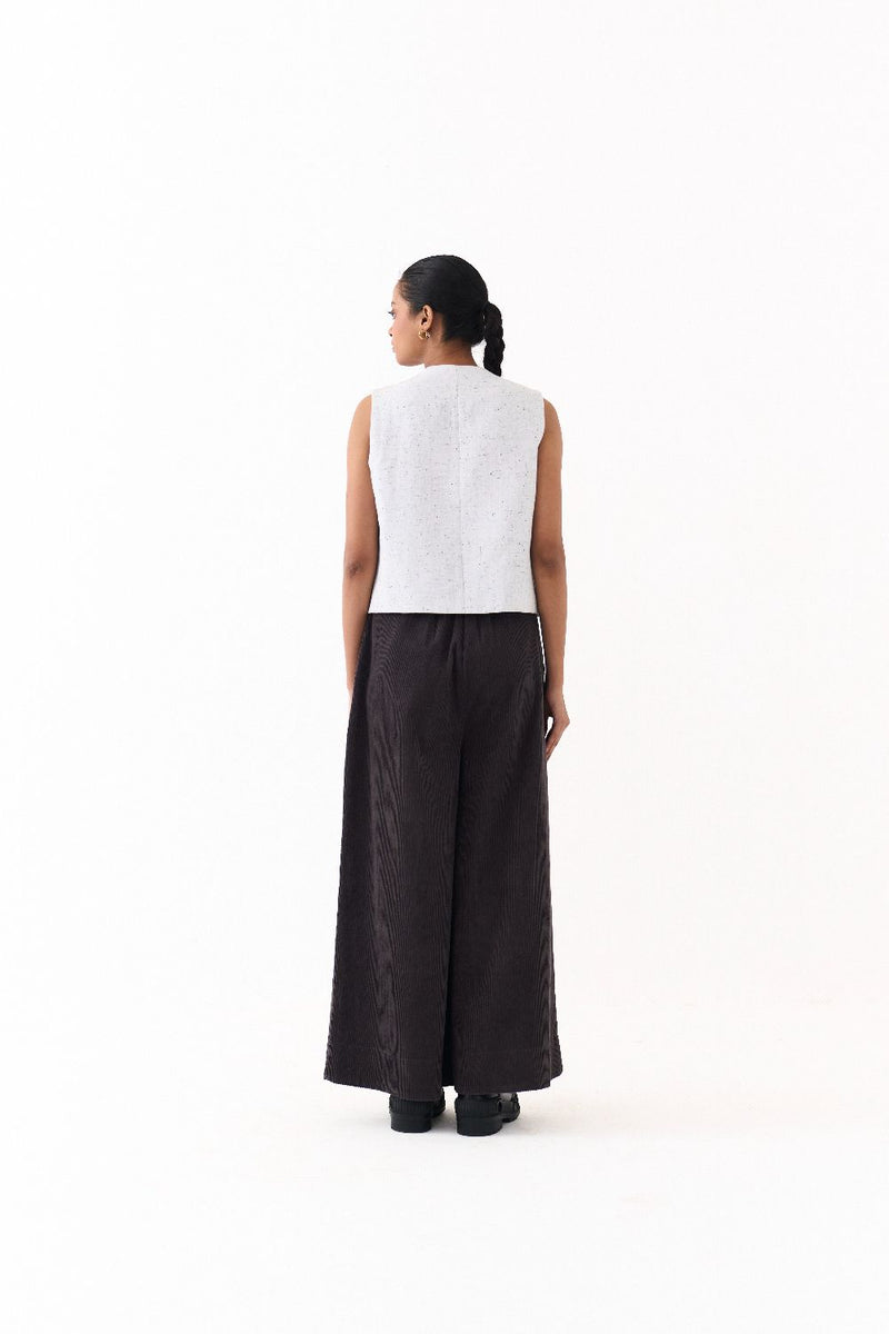 OVERLAP VEST CO-ORD (SET OF 2)-IVORY & GREY corduroy by THREE in grey color for women in Singapore