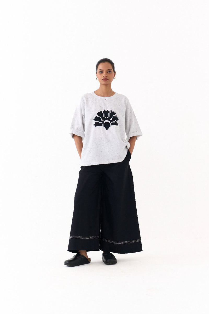 WAVE EMB. TOP-SPLASH PRINT IVORY by THREE in ivory color for women in Singapore
