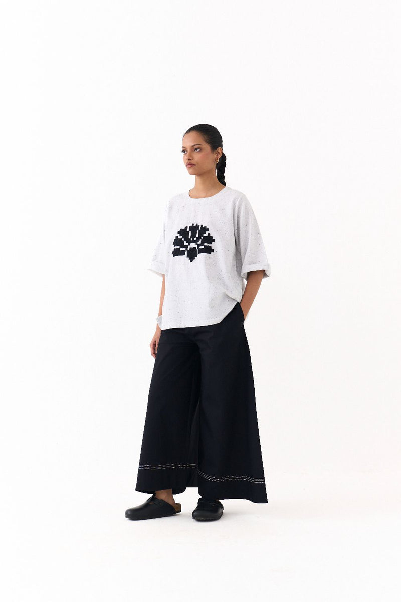 WAVE EMB. TOP-SPLASH PRINT IVORY by THREE in ivory color for women in Singapore