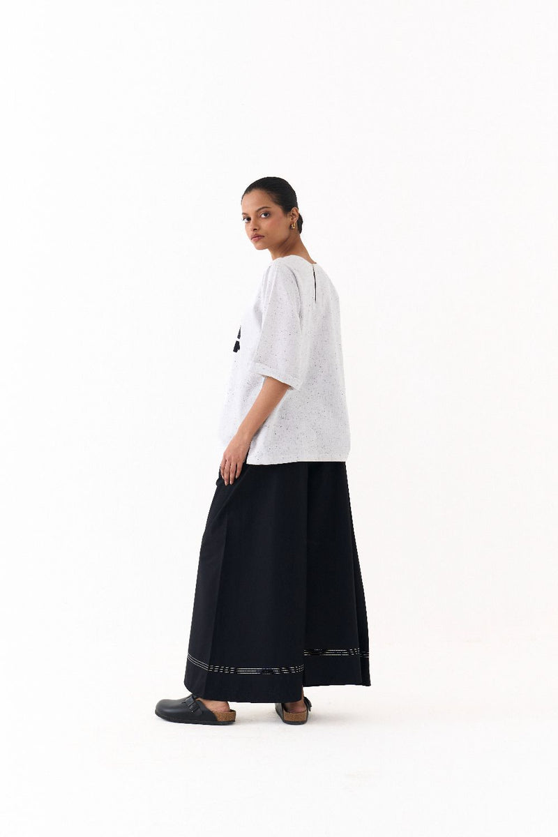WAVE EMB. TOP-SPLASH PRINT IVORY by THREE in ivory color for women in Singapore