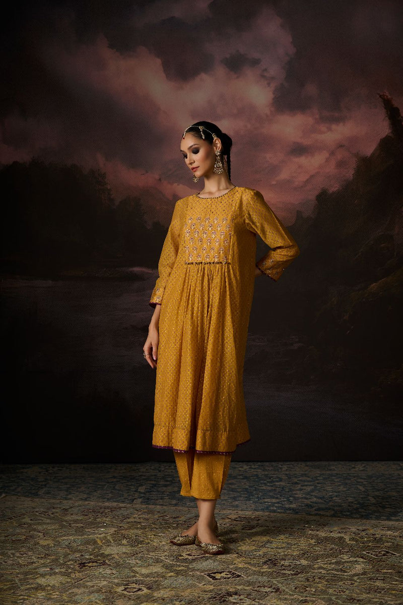AYAAN KURTA chanderi by SWATTI KAPOOR in yellow color for women in Singapore