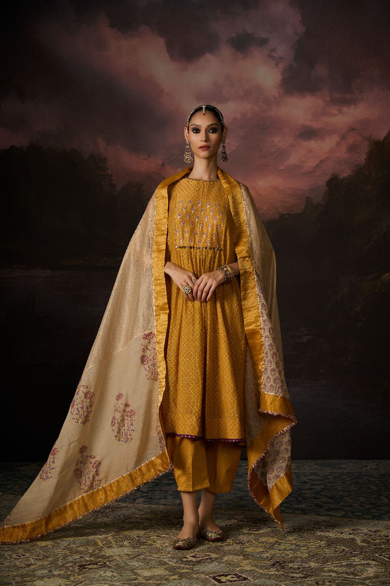 AYAAN KURTA chanderi by SWATTI KAPOOR in yellow color for women in Singapore