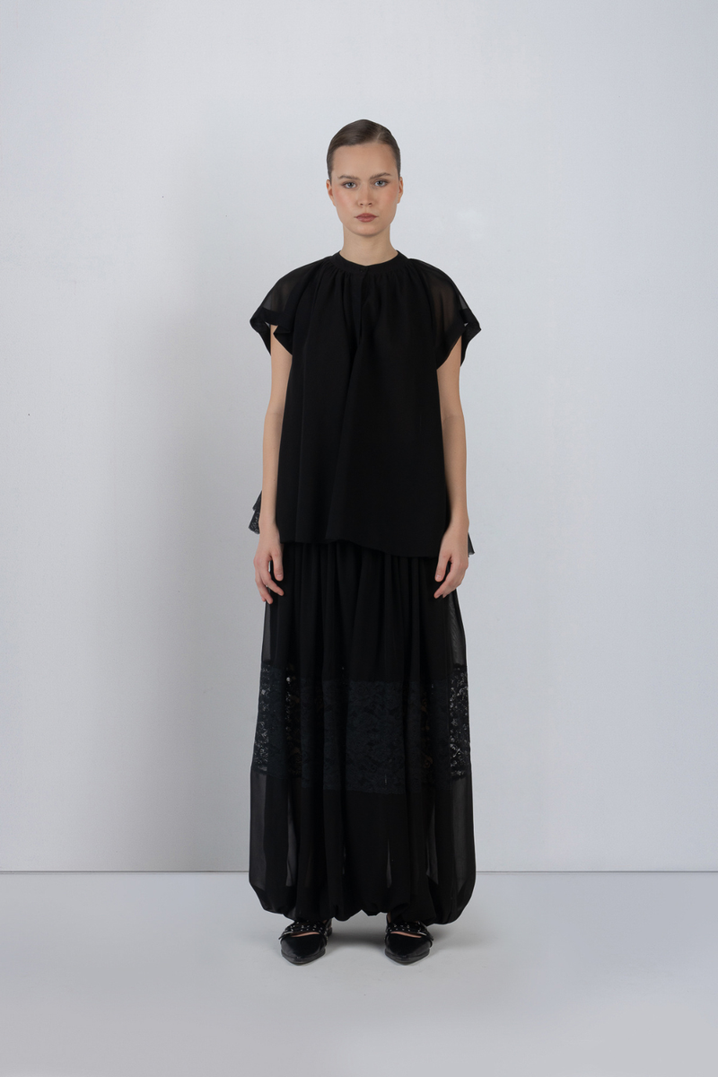 AYRE GEORGETTE TOP - Black top/shirt by Leh Studios in black for women in Singapore