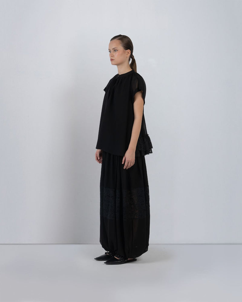 AYRE GEORGETTE TOP - Black top/shirt by Leh Studios in black for women in Singapore