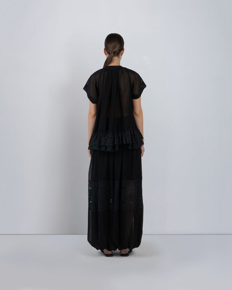 AYRE GEORGETTE TOP - Black top/shirt by Leh Studios in black for women in Singapore