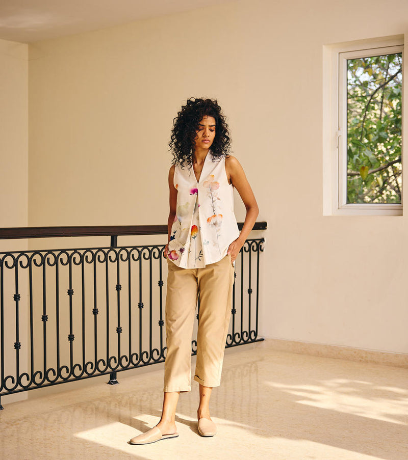 A Gentle mind shirt cotton by Khara Kapas in white for women in Singapore