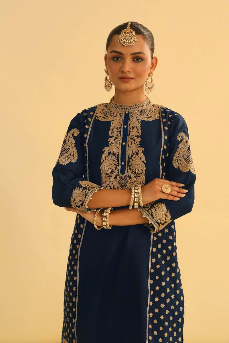 Aabish Short kurta with dhoti-Deep blue silk by SHEETAL BATRA in blue color for women in Singapore