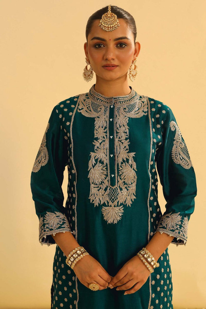 Aabish Short kurta with dhoti-Emerald green silk by SHEETAL BATRA for women in Singapore