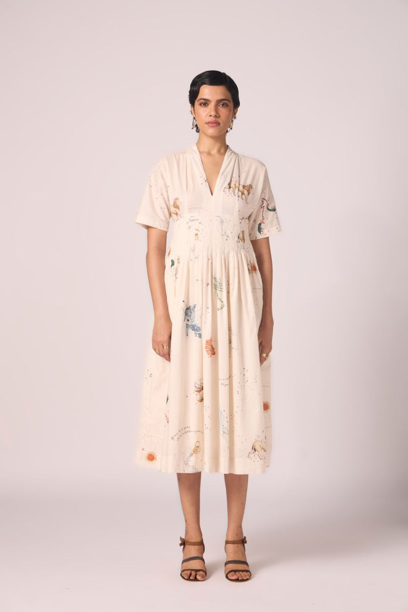 Aara Zodiac Print Pleated Dress cotton by The Summer House for women in Singapore