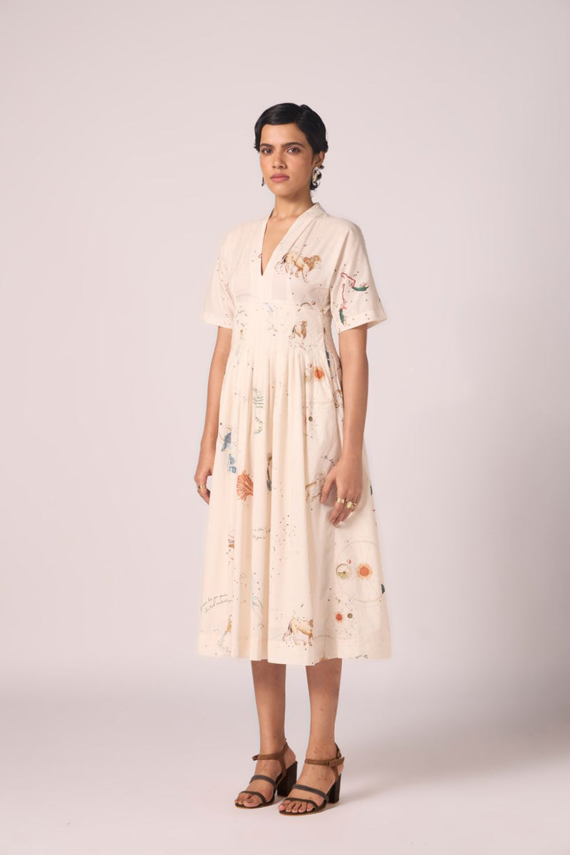 Aara Zodiac Print Pleated Dress cotton by The Summer House for women in Singapore
