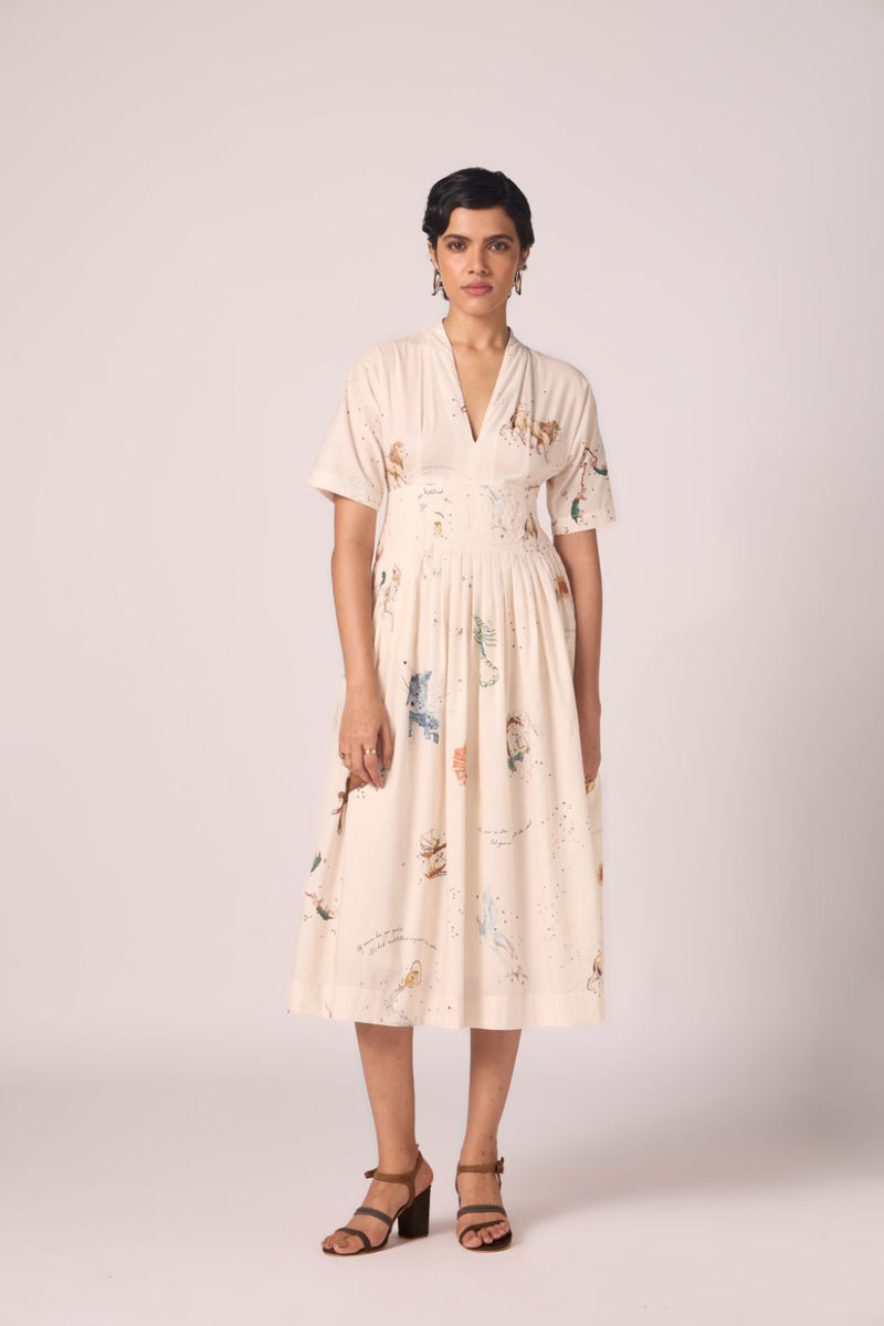 Aara Zodiac Print Pleated Dress cotton by The Summer House for women in Singapore