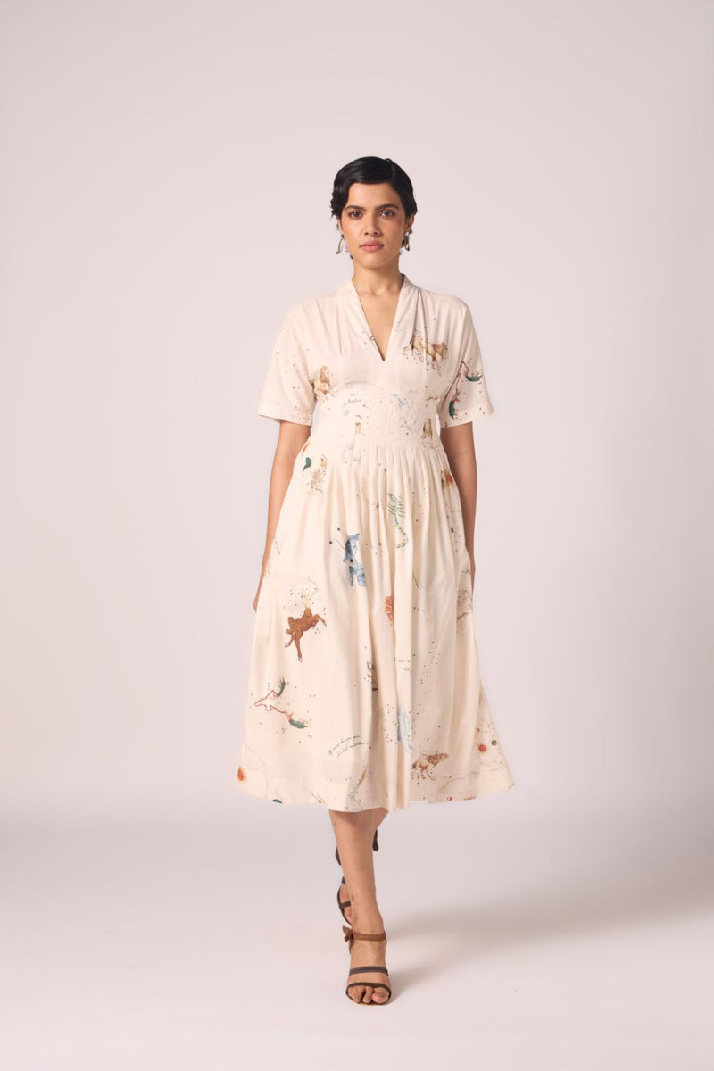 Aara Zodiac Print Pleated Dress cotton by The Summer House for women in Singapore