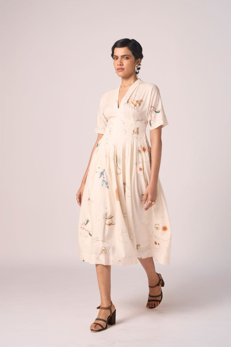 Aara Zodiac Print Pleated Dress cotton by The Summer House for women in Singapore