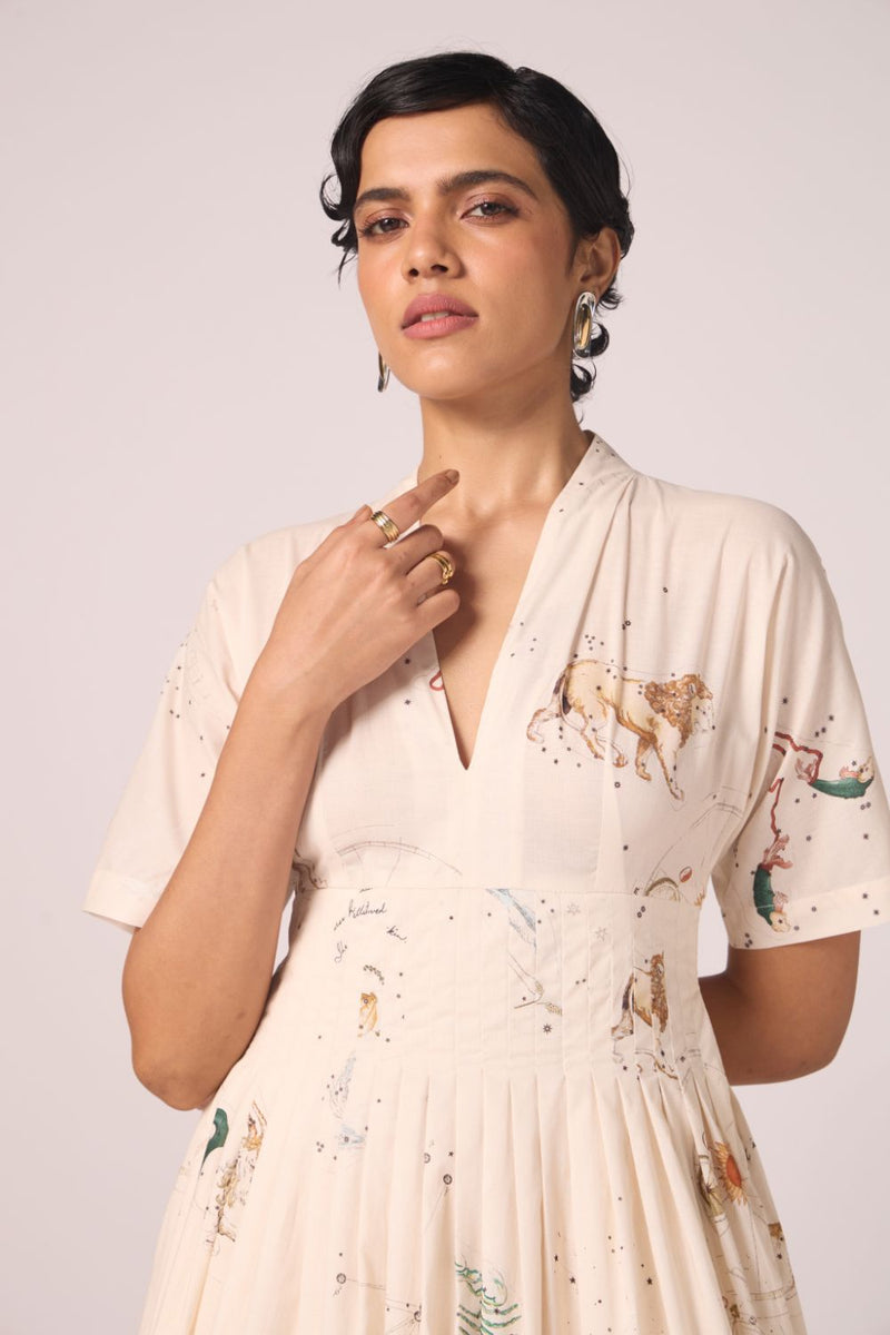 Aara Zodiac Print Pleated Dress cotton by The Summer House for women in Singapore