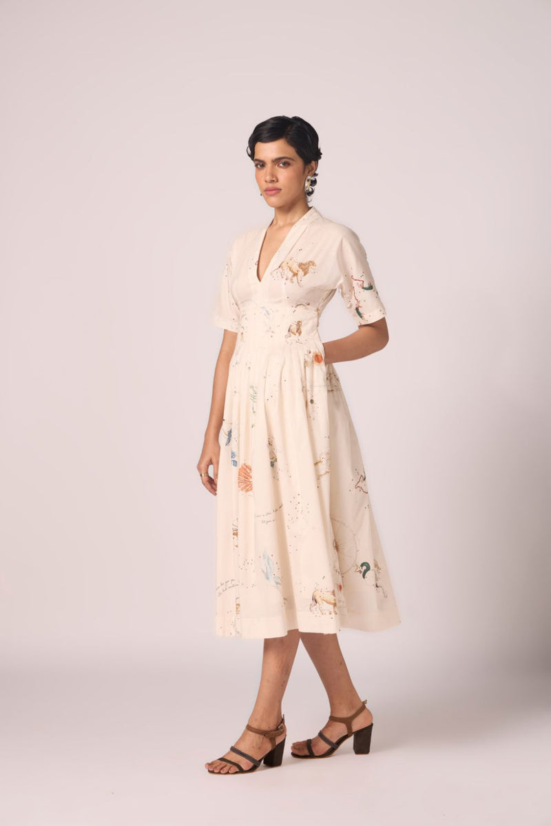 Aara Zodiac Print Pleated Dress cotton by The Summer House for women in Singapore