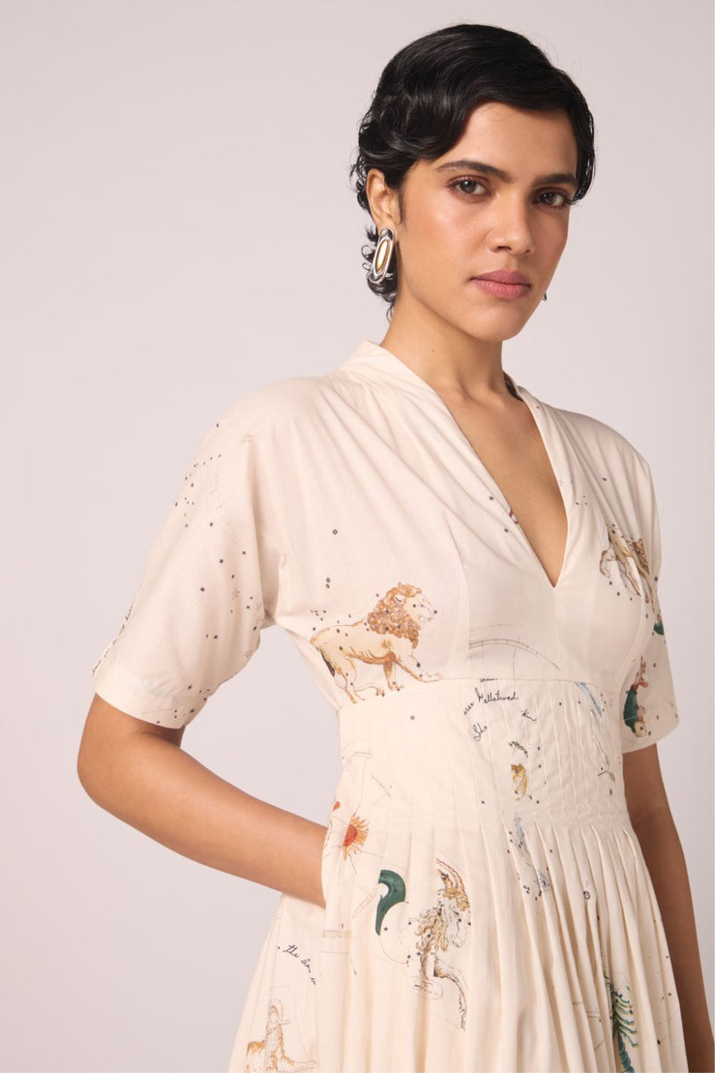 Aara Zodiac Print Pleated Dress cotton by The Summer House for women in Singapore