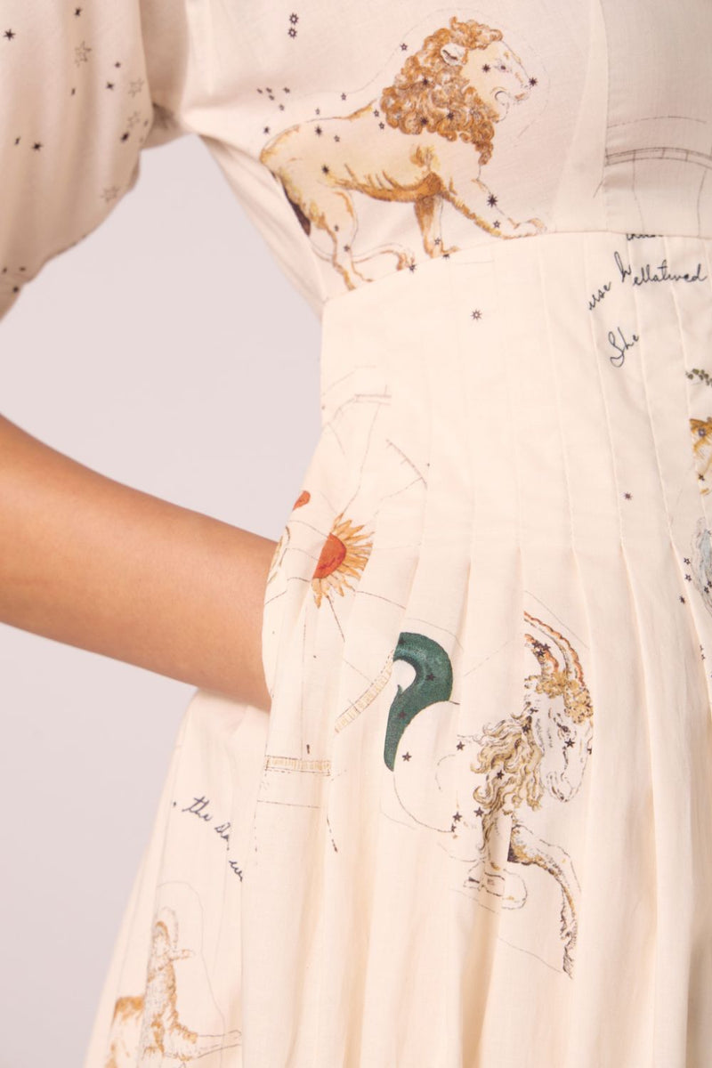 Aara Zodiac Print Pleated Dress cotton by The Summer House for women in Singapore