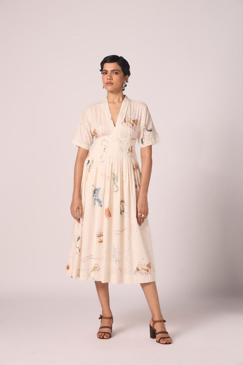 Aara Zodiac Print Pleated Dress cotton by The Summer House for women in Singapore