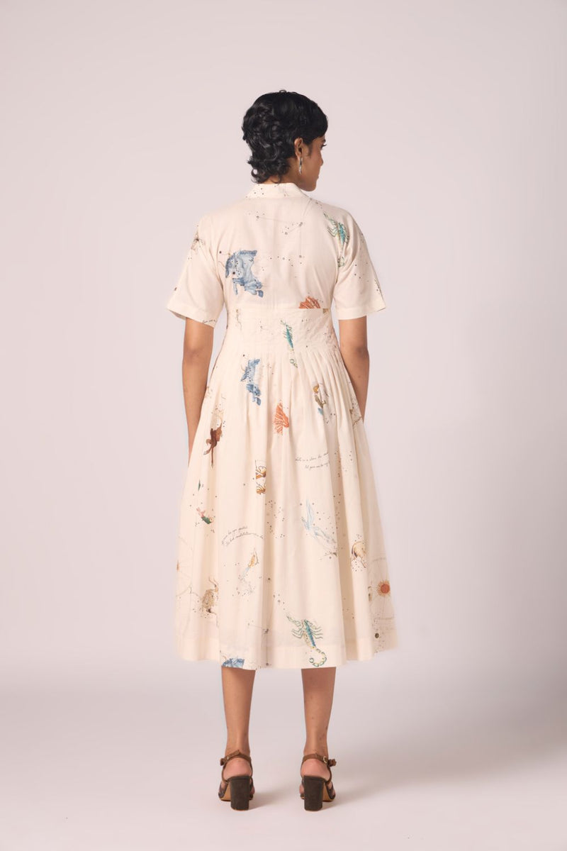 Aara Zodiac Print Pleated Dress cotton by The Summer House for women in Singapore