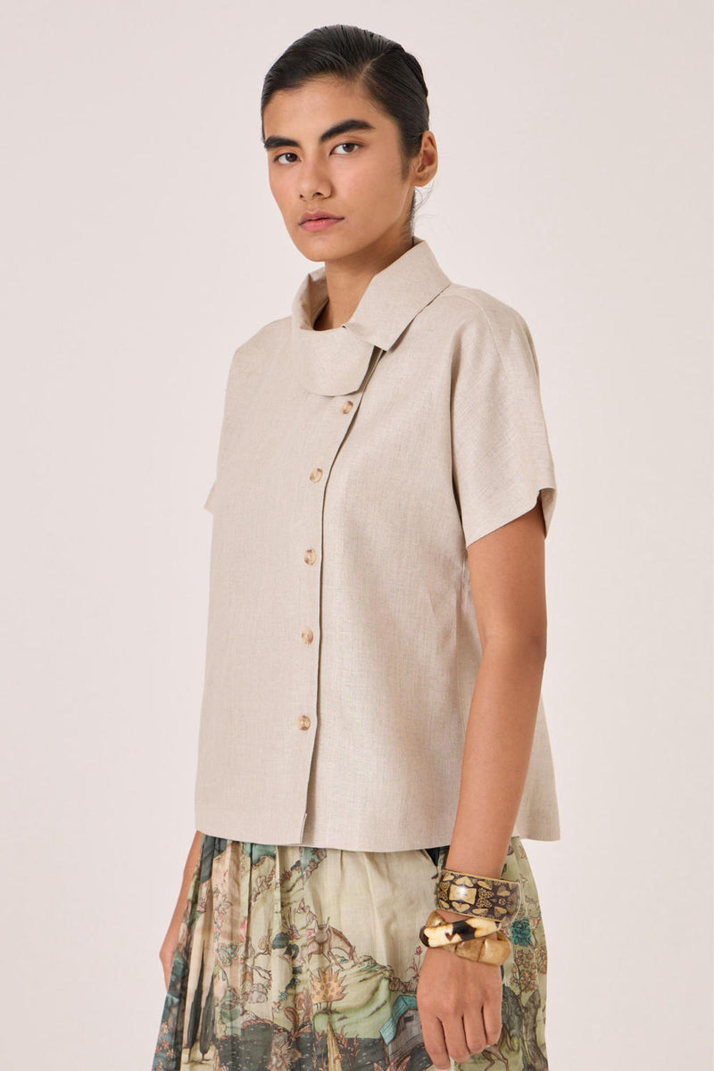 Aavish Beige Linen Top linen by The Summer House in beige color for women in Singapore