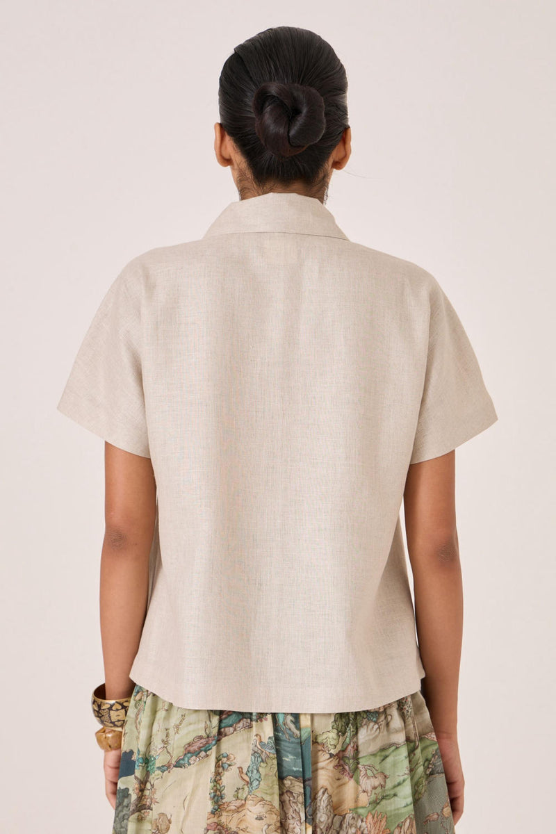 Aavish Beige Linen Top linen by The Summer House in beige color for women in Singapore